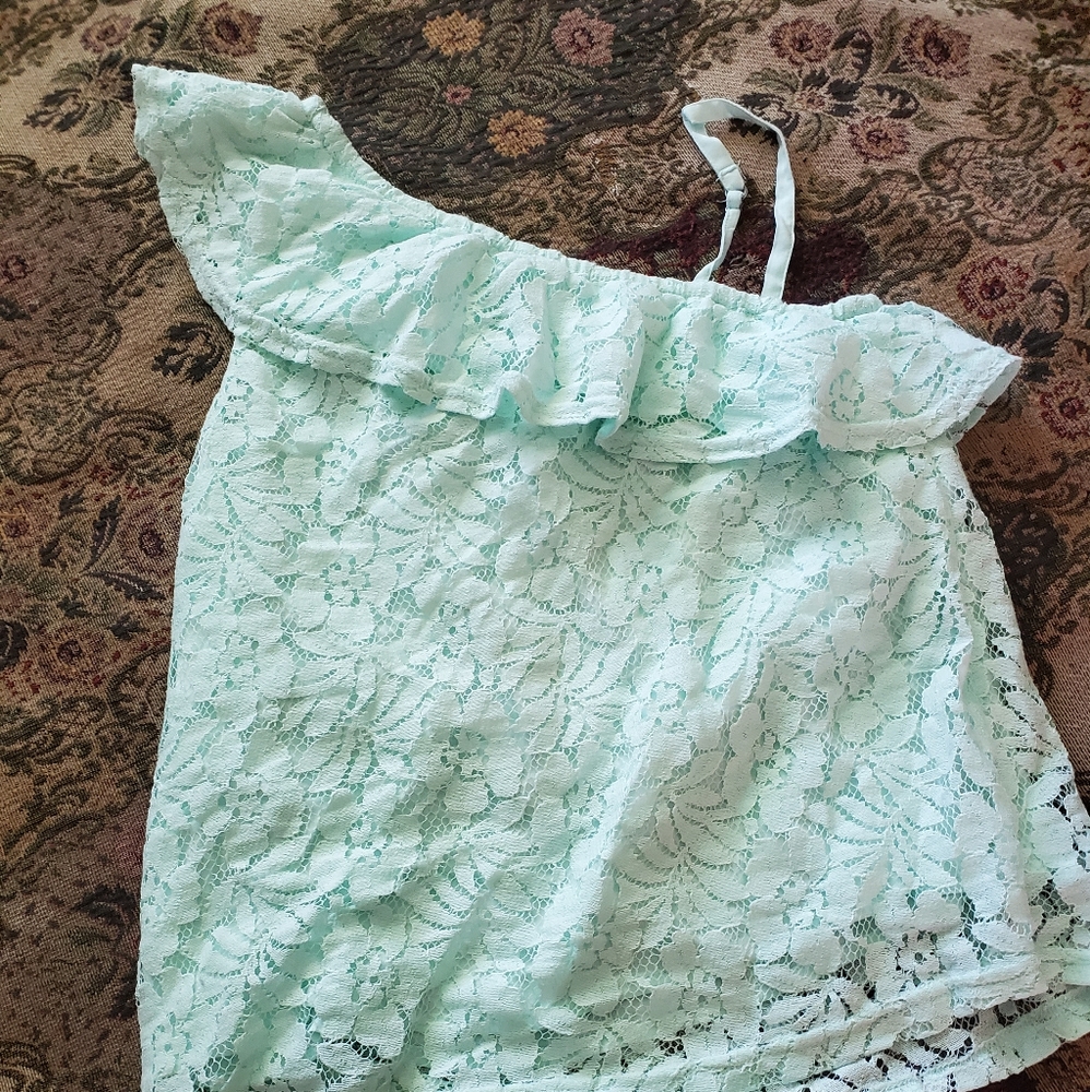 Abercrombie kids light aqua blue one shoulder top